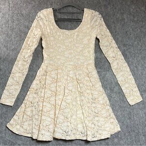 Free People Cream Lace Long Sleeve Dress Womens XS Boho Festival